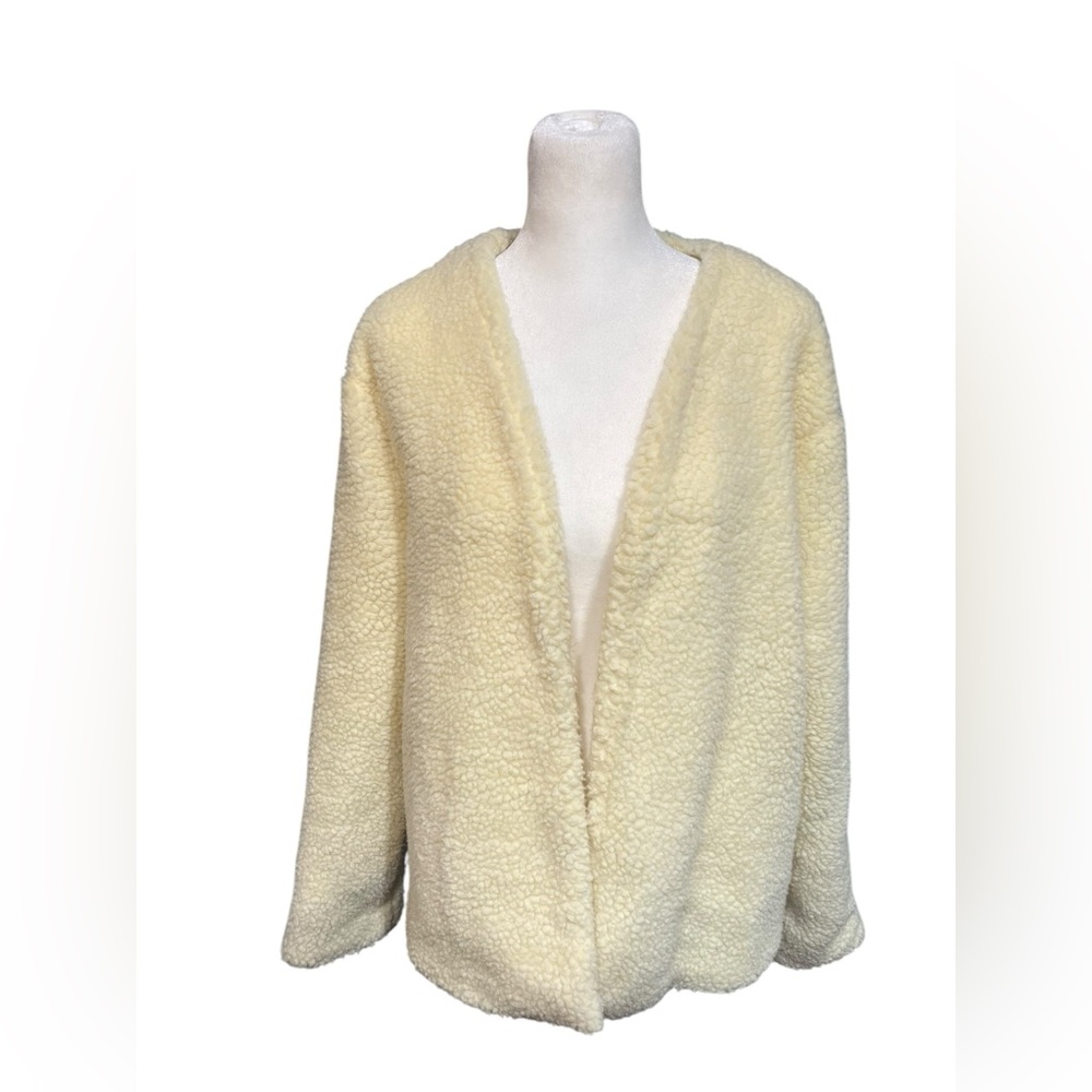 Shein Pale Yellow Open Front Sherpa Long Sleeve Jacket - Size Large - Picture 2 of 10